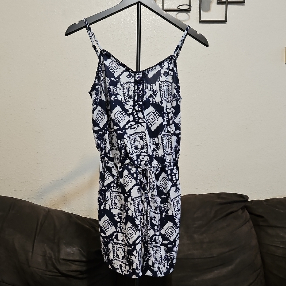 Ultra Pink Navy & White Printed Sleeveless Romper